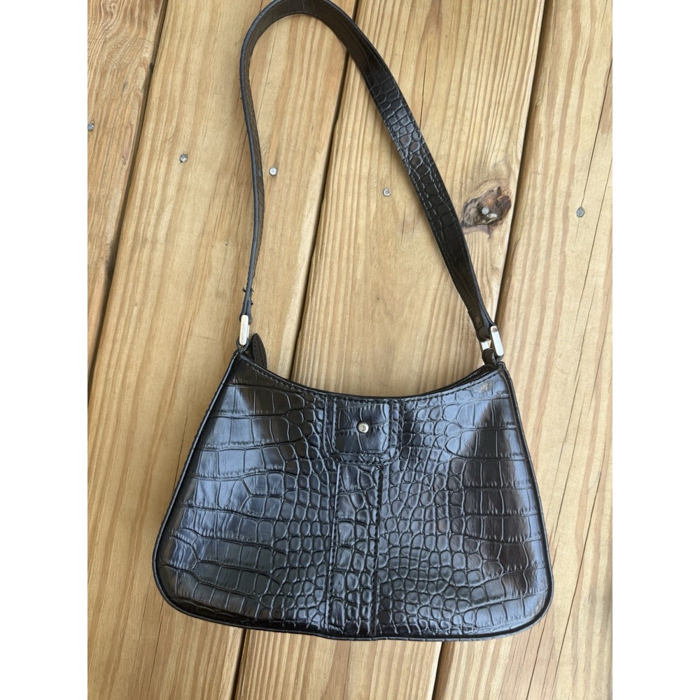 Vintage Y2K Liz Claiborne Black Crocodile Pattern Small Shoulder Bag Purse